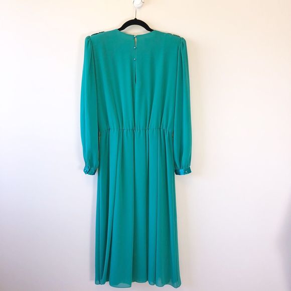 Vintage 1980's Ursula of Switzerland Chiffon Cocktail Dress Aqua Green Size 14 - Picture 2 of 14